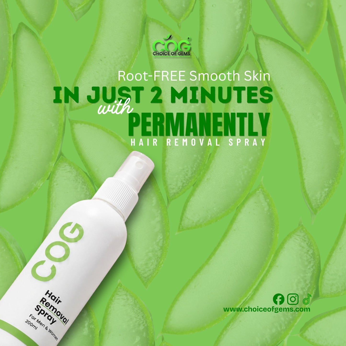 Choice of Gems™ Permanent Hair Removal Spray | 2-Minute Root Hair Removal Formula