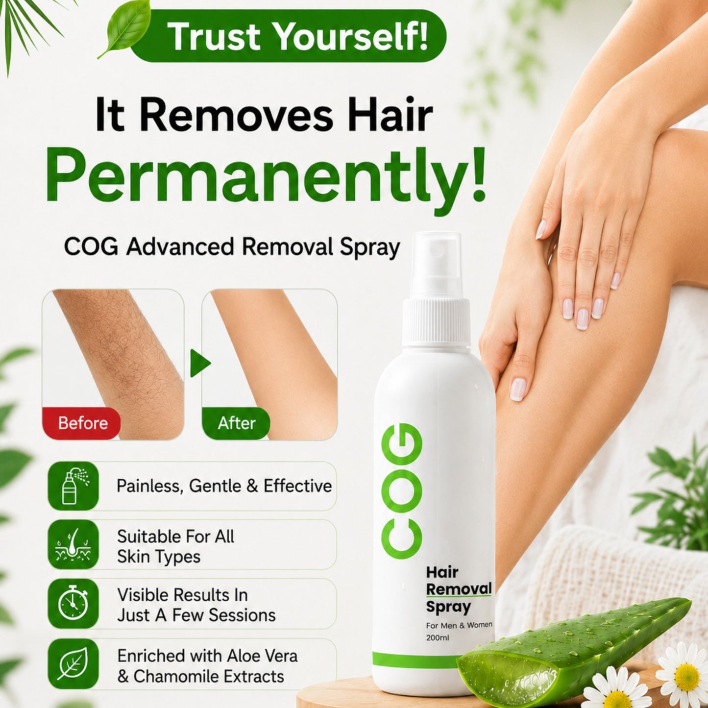 Choice of Gems™ Permanent Hair Removal Spray | 2-Minute Root Hair Removal Formula
