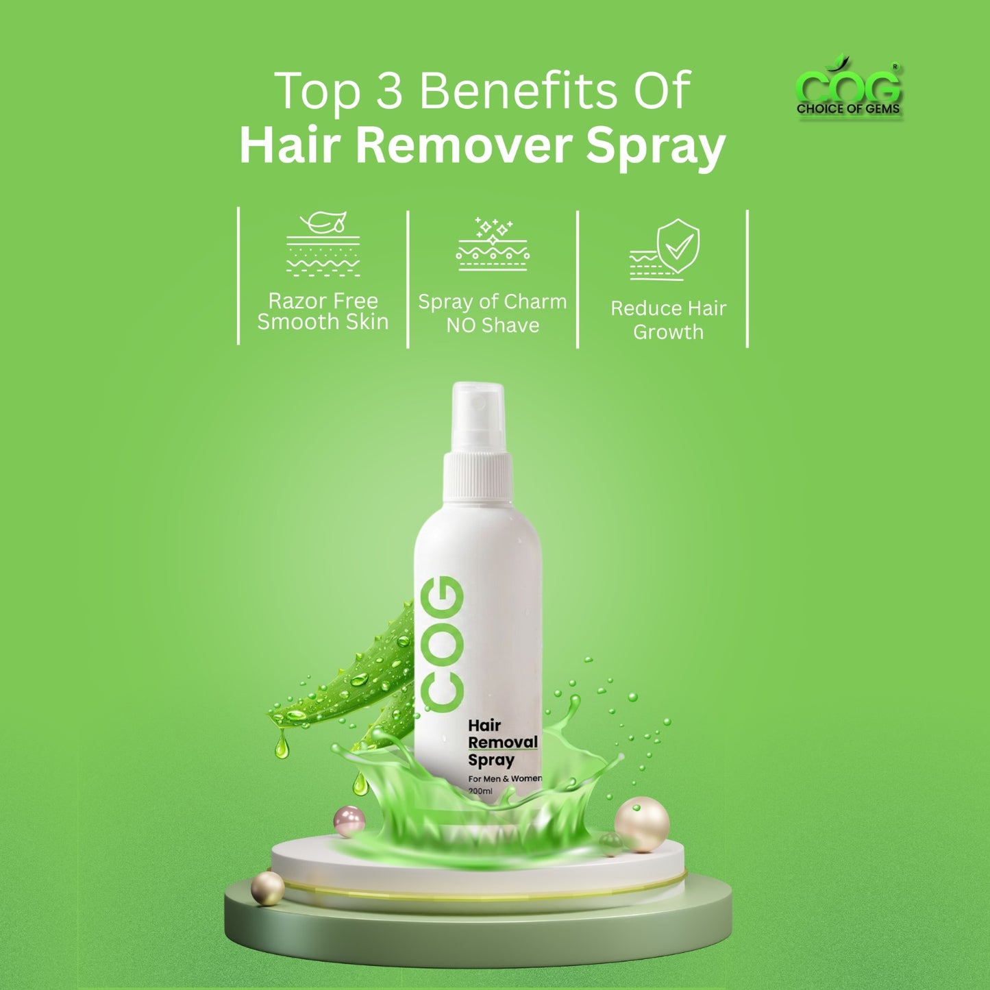Choice of Gems™ Permanent Hair Removal Spray | 2-Minute Root Hair Removal Formula