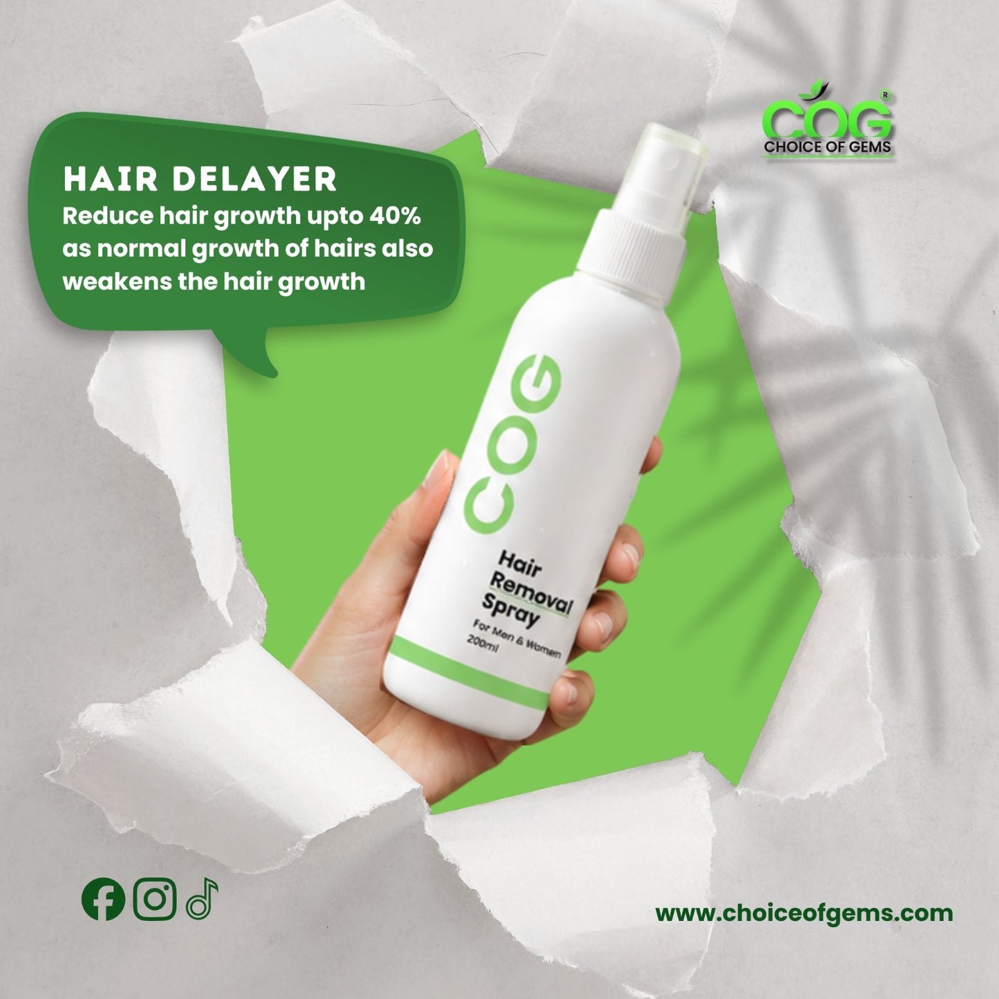 Choice of Gems™ Permanent Hair Removal Spray | 2-Minute Root Hair Removal Formula
